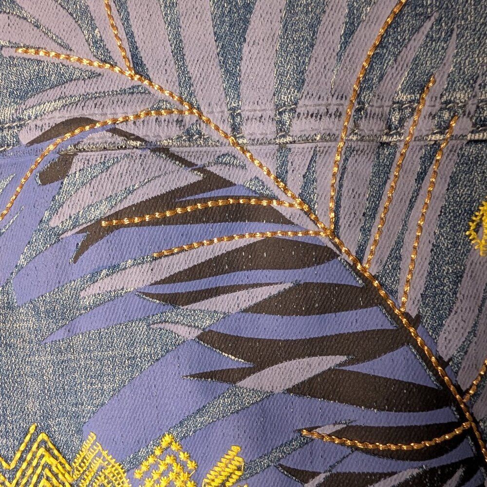 Chico's Tropical Embroidered Denim Jacket Small Blue Floral Boho Jean Coat - Picture 11 of 14